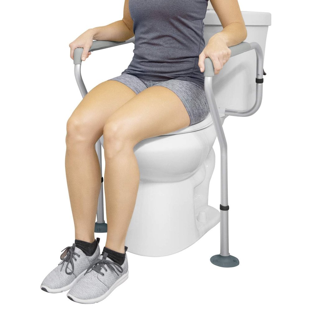Vive Toilet Safety Rails for Seniors - Adjustable Grab Bars for Toilet - Toilet Safety Frame - Toilet Assistance for Elderly & Disabled - Toilet Seat with Handles - Bathroom Assist Bar Support Aid