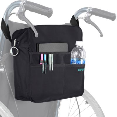 Vive Wheelchair Bag - Machine Washable, Double-Stitched, Water-Resistant Accessory Backpack for Rollators, Wheel Chairs, Walkers - Pouch with XL Pockets & Straps for Quick Installation