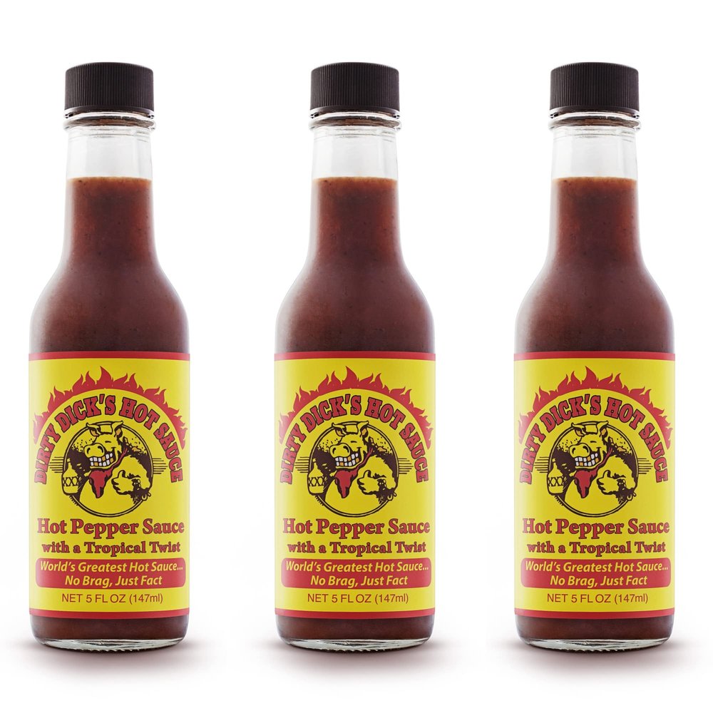 Dirty Dicks Original Hot Sauce, 5 Fl Oz - Award-Winning Blend of Habanero, Tropical Fruits & Spices (Pack of 3)