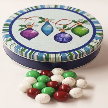 Scott's Cakes Christmas Chocolate Malt Balls in a Medium Jeweltone Tin