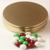Scott's Cakes Christmas Chocolate Malt Balls in a Medium Solid Gold Tin view 1