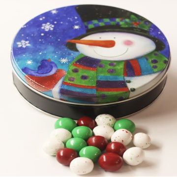Scott's Cakes Christmas Chocolate Malt Balls in a Medium Top Hat Snowman Tin