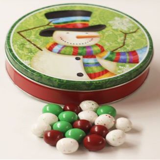 Scott's Cakes Christmas Chocolate Malt Balls in a Large Scarf Snowman Tin