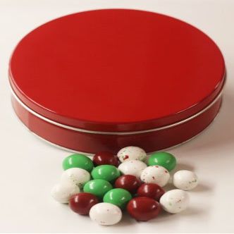 Scott's Cakes Christmas Chocolate Malt Balls in a Large Metallic Red Tin