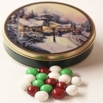 Scott's Cakes Christmas Chocolate Malt Balls in a Large Village Christmas Tin