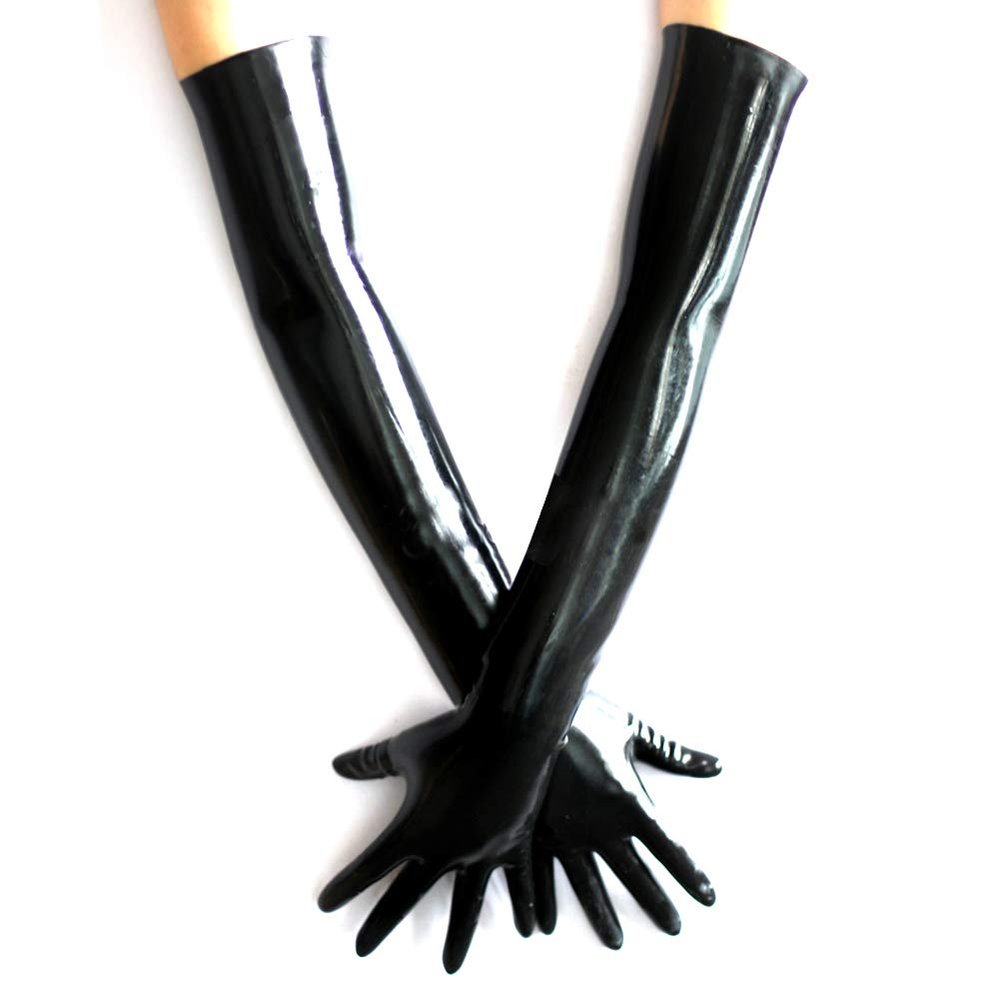 EXLATEX Latex Rubber Black Long Gloves Outfits Accessory Plus Size (Large, Black)
