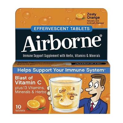 Airborne Effervescent Tablets, Zesty Orange 10 ea Pack of 5