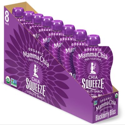 Mamma Chia Organic Vitality Squeeze Snack, Blackberry Bliss, USDA Organic, Non-GMO, Vegan, Gluten Free, and Kosher. Fruit and Vegetables with only 70 Calories. 3.5 Ounce (Pack of 8)