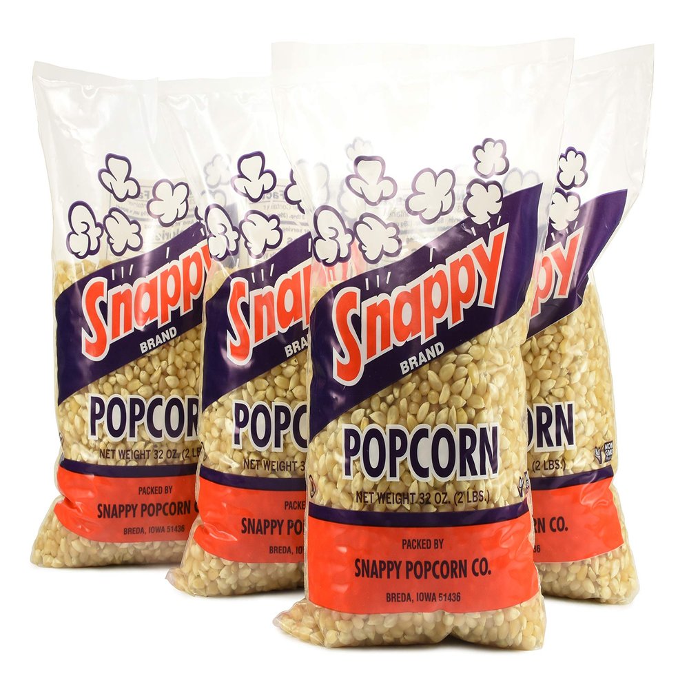 Snappy White Popcorn Kernels, 2 lb Bags (4 Pack)  Gourmet Popcorn for Popcorn Machines, Air Poppers & Stovetop, Non-GMO Whole Grain Popping Corn