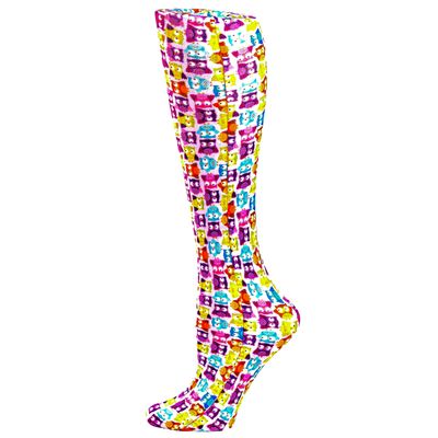 Women's Fun Printed Wide Calf Mild Compression Knee Highs 8-15 mmHg - Fun Pink Owls