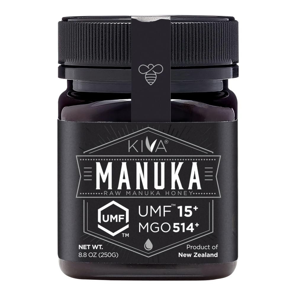 Kiva Raw Manuka Honey - Certified UMF 15+, MGO 514+ 100% Pure Genuine New Zealand, Non-GMO, Traceable (8.8oz/250g Bottle)