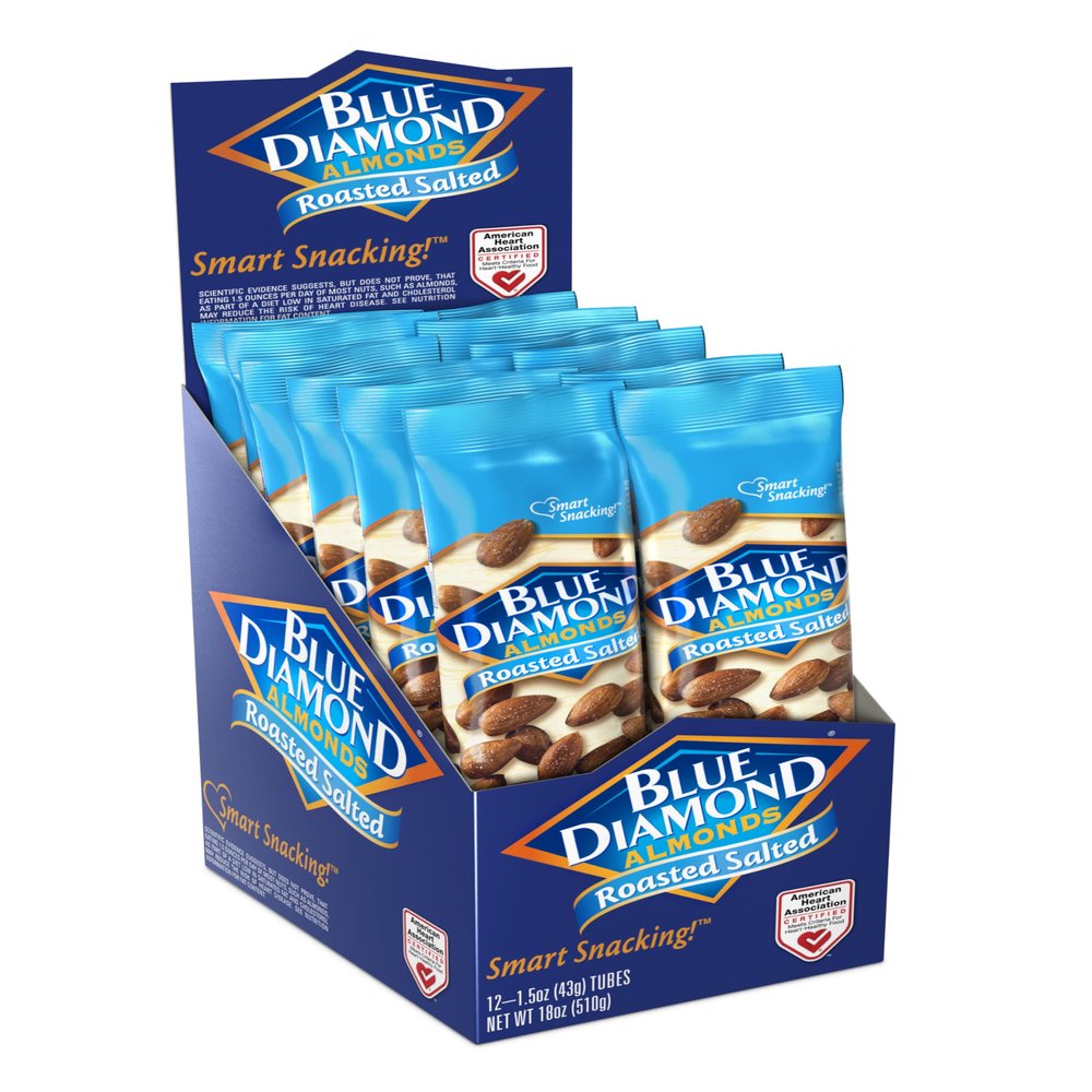 Blue Diamond Almonds, Roasted Salted Flavored Snack Nuts, Single Serve Bags (1.5 Oz. Tubes, Pack of 12)