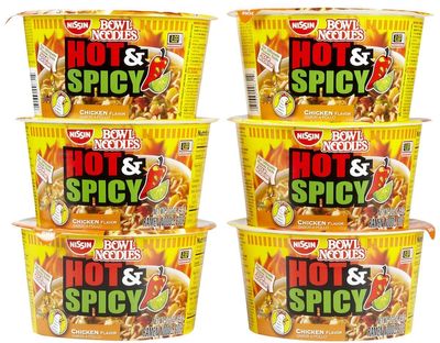Nissin Bowl Noodle Hot and Spicy Chicken - 3.32 oz - 6 Pack