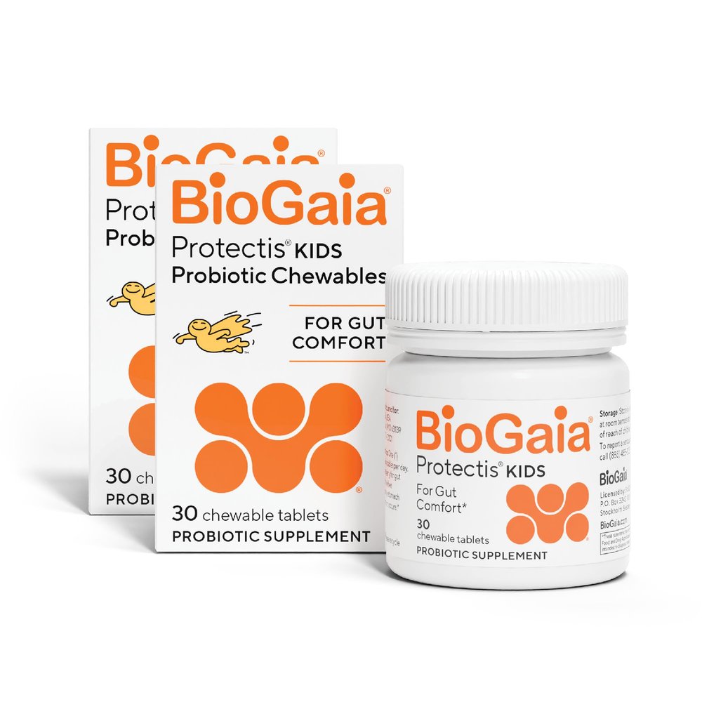 BioGaia Protectis Chewable Tablets for Toddlers, Kids, and Teens Occasional Stomach Pain, Constipation, Diarrhea, and Regularity, 30 Tablets, 2 Pack