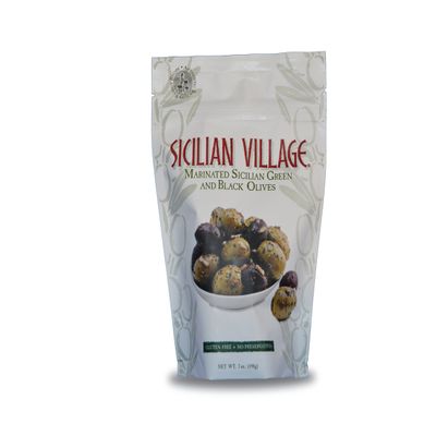 Sicilian Village Marinated Green and Black Olives, 7 Ounce