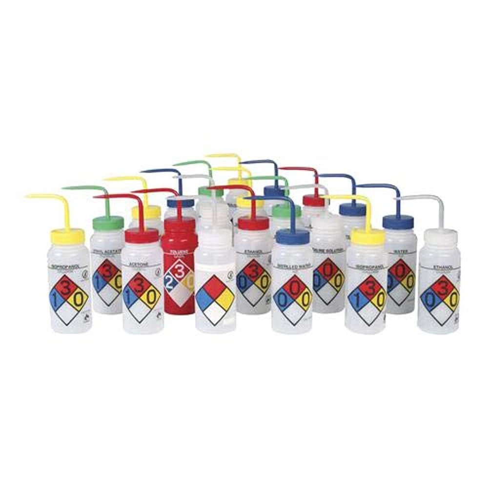 Bel-Art Products F11716-0013 Polyethylene Right-to-Know 4-Color Safety-Labeled Wash Bottle, Saline, 500 mL Capacity, Translucent (Pack of 4)