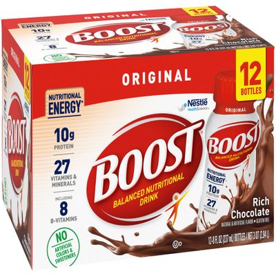 BOOST Original Balanced Nutritional Drink, Rich Chocolate, 8 Ounce Bottle (Pack of 12)