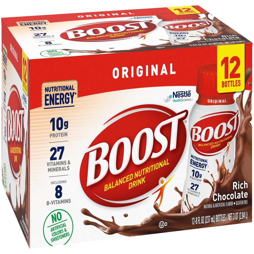 BOOST Original Balanced Nutritional Drink, Rich Chocolate, 8 Ounce Bottle (Pack of 12)