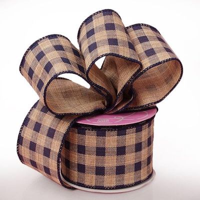 2 1/2" X 10 Yards Navy Patty Wire Edge Gingham Ribbon