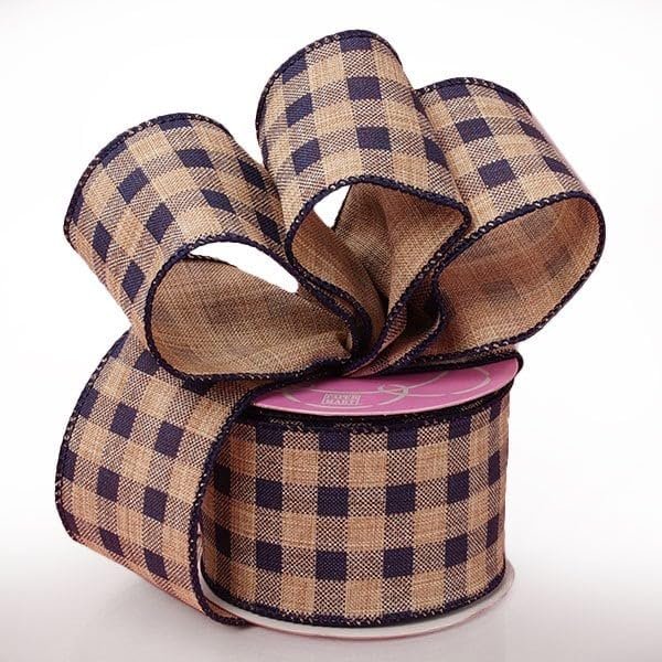 2 1/2" X 10 Yards Navy Patty Wire Edge Gingham Ribbon