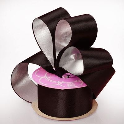 1 1/2" X 10 Yards Blck/Silver Satin/Metallic Back Ribbon