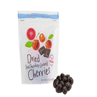 Cherry Bay Orchards Dark Chocolate Covered Cherries (6 oz Bag) - Natural Dried Tart Montmorency Cherries - No Artificial Colors, Preservative Free, US Grown, Kosher Certified - Comes in Resealable Bag