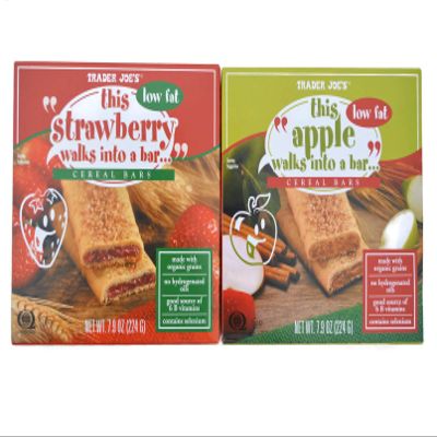 Trader Joe's "Walks Into a Bar" Cereal Bar Bundle - 2 Items: (1) 6 Bar Box of Strawberry and (1) 6 Bar Box of Apple (12 Bars Total)