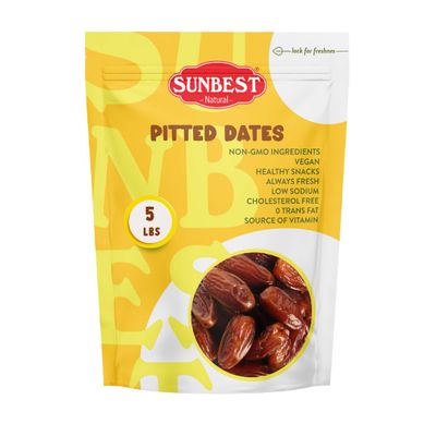 Sunbest Natural Deglet Noor Dates, 5 lbs Pitted & Whole Bulk Dried Fruit Snack For Kids & Adults Naturally Sweet For Baking & Cooking Sun-Dried, Fiber Rich, Kosher & No Sugar Added (80 oz)
