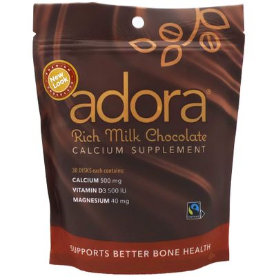 Adora Calcium Supplement, Fairtrade Milk Chocolate, Pack of 12 - 30 ct