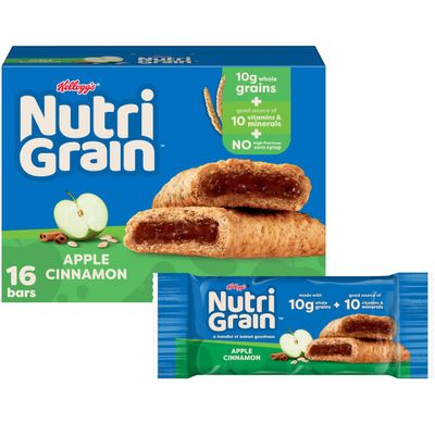 Nutri-Grain Breakfast Bars, Made with 10g Whole Grains, Snack Bars, Apple Cinnamon, 20.8oz Box, 16 Count (Pack of 3)