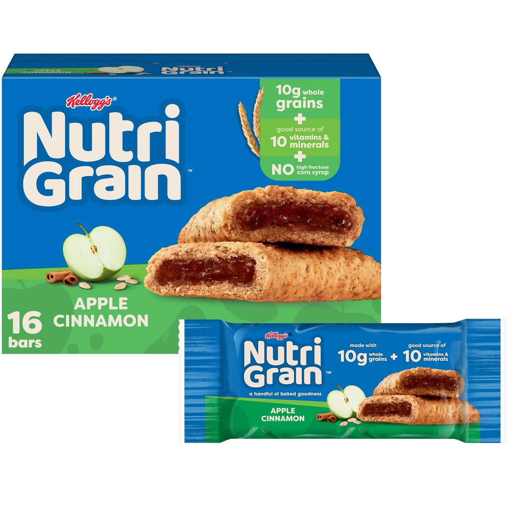 Nutri-Grain Breakfast Bars, Made with 10g Whole Grains, Snack Bars, Apple Cinnamon, 20.8oz Box, 16 Count (Pack of 3)