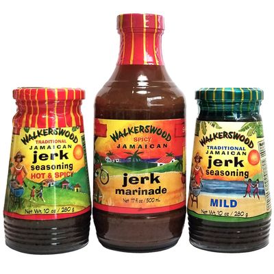Walkerswood Jamaican Jerk Seasonings Mixed Pack - Hot & Spicy, Mild and Jerk Marinade