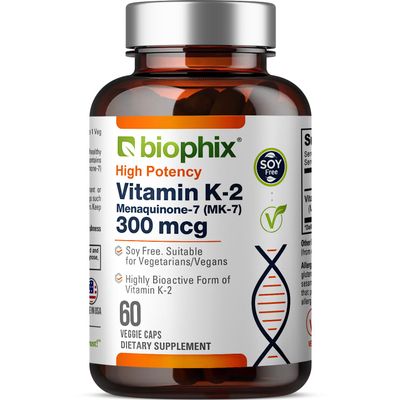 biophix Vitamin K2 MK-7 300mcg, 60 Vegan Capsules  High-Potency Supplement for Bone Strength and Immune Health