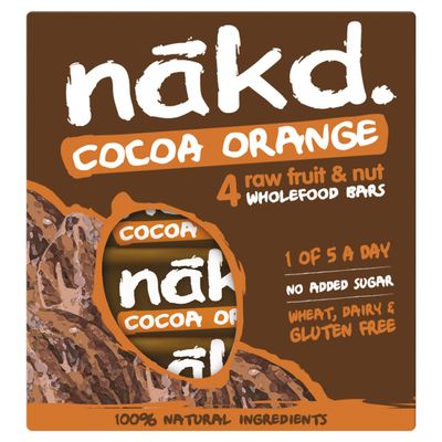 Nakd Cocoa Orange Fruit and Nut Bar, 4 x 35g