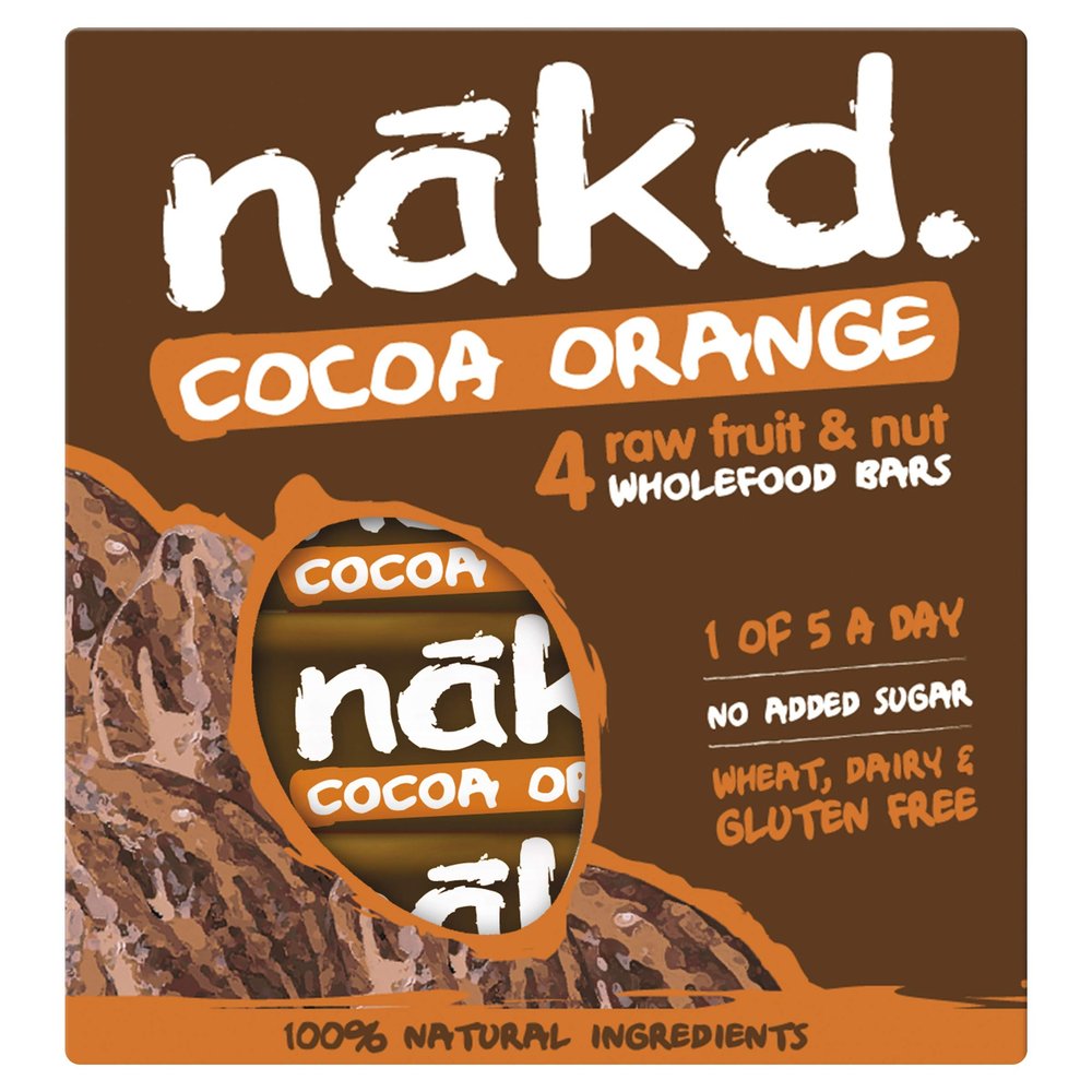 Nakd Cocoa Orange Fruit and Nut Bar, 4 x 35g