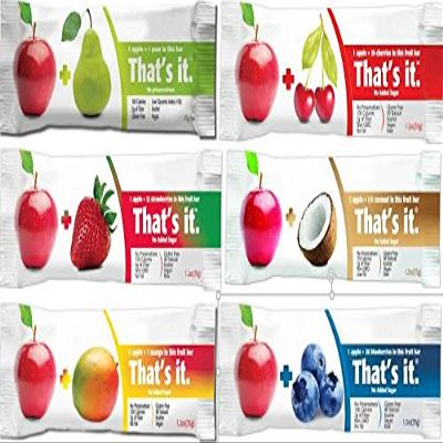 That's It Bar,Complete Flavor Sampler,Variety Pack of 12 (2 Apple+Coconut,2 Apple+ Cherry, 2 Apple+ Blueberry, 2 Apple+Strawberry,2 Apple+Mango,2 Apple+Pear)