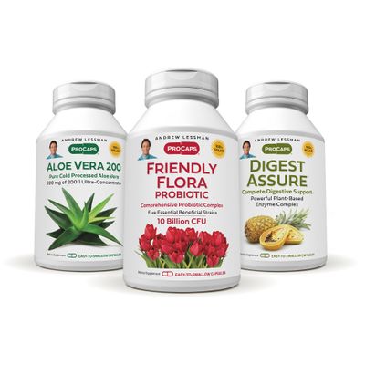 ANDREW LESSMAN Complete Digestion Kit 270 Capsules 3-Product Bundle: 90 Capsules Each of Digest Assure, Aloe Vera-200 and Friendly Flora Probiotic, for Targeted Support to The Digestive System