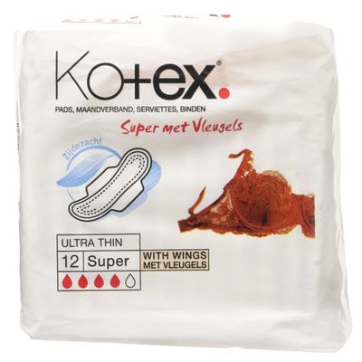 Kotex Ultra Thin Super Plus Sanitary Towels, 12 per Pack