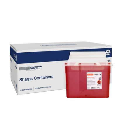Dynarex Sharps Container, Provides a Safe Disposal of Medical Waste and Needles, Non-Sterile & Latex-Free, Made with Thermoplastic, Red, 1 Case (5.4 Quart, 20)