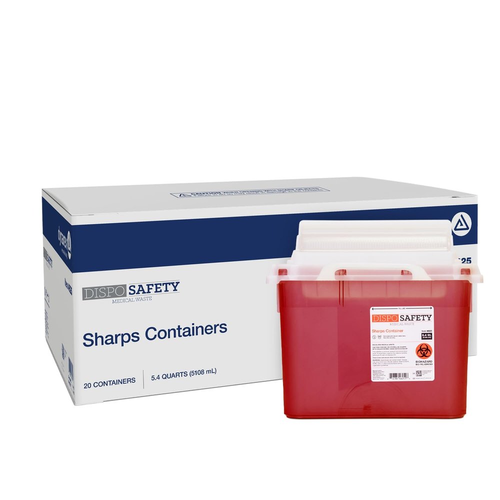 Dynarex Sharps Container, Provides a Safe Disposal of Medical Waste and Needles, Non-Sterile & Latex-Free, Made with Thermoplastic, Red, 1 Case (5.4 Quart, 20)