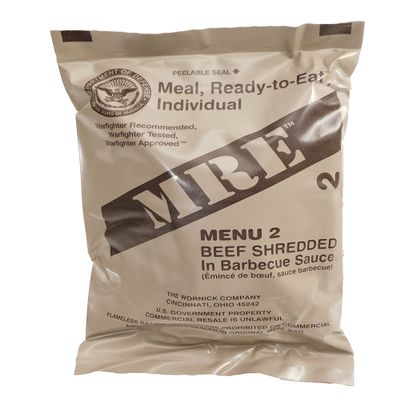 Shredded Beef Barbecue MRE Meal - Genuine US Military Surplus Inspection Date 2020 and Up