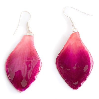 Purple Pink Dendrobium Orchid Real Flower Petal Earrings