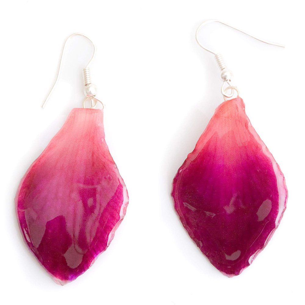 Purple Pink Dendrobium Orchid Real Flower Petal Earrings