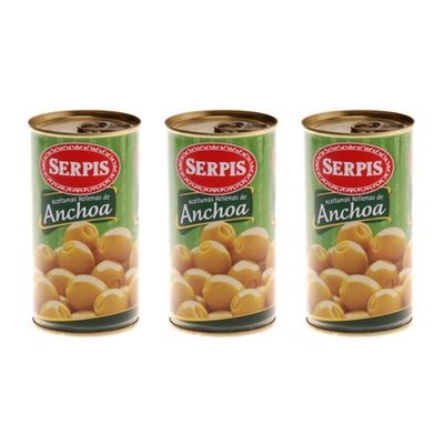 Serpis Anchoa Olives Spanish Green Olives Stuffed With Anchovy 150 gram (Pack of 3)