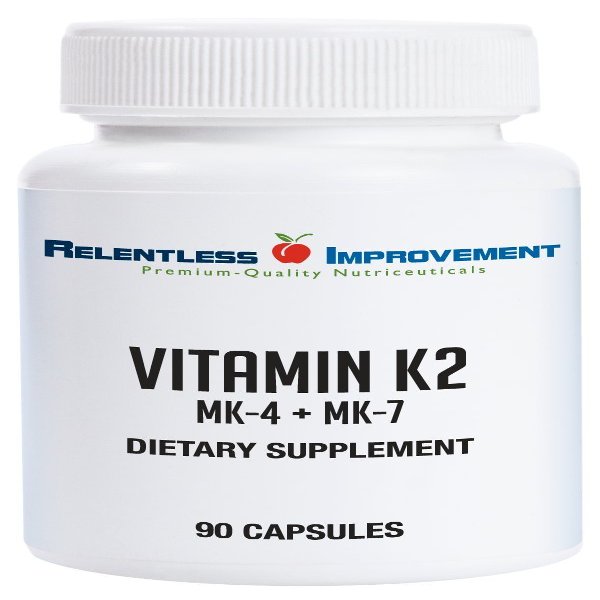 Relentless Improvement Natural Vitamin K2 MK4 Plus Vitamin K2 MK7 High-Potency 15,000mcg MK-4 + 60mcg MK-7 Supports Bone and Arterial Health Vegi-Capsules Soy-Free