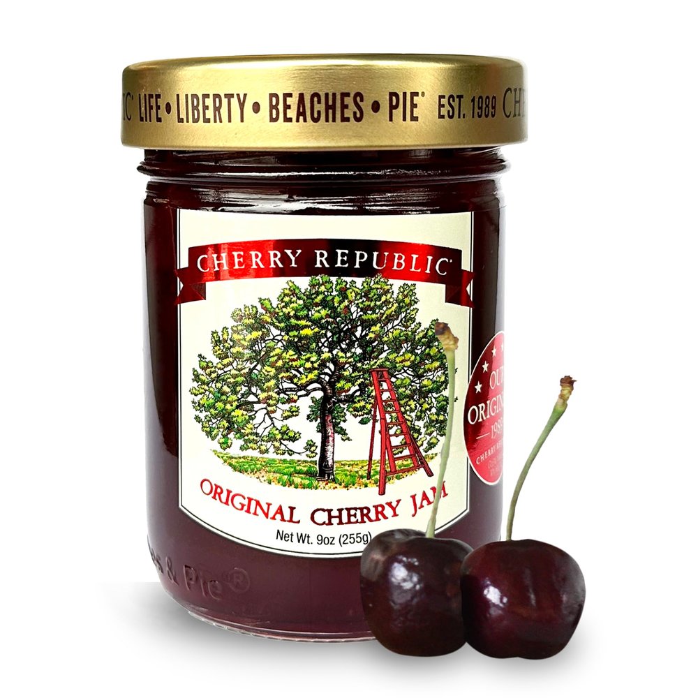 Cherry Republic Cherry Jam, 9 oz - Made with Real Chunks of Michigan Cherries, Balanced Sweet Tart Flavor, Made with Simple Ingredients, Gourmet Fruit Spread for Breakfast, Baking, & Michigan Gifts