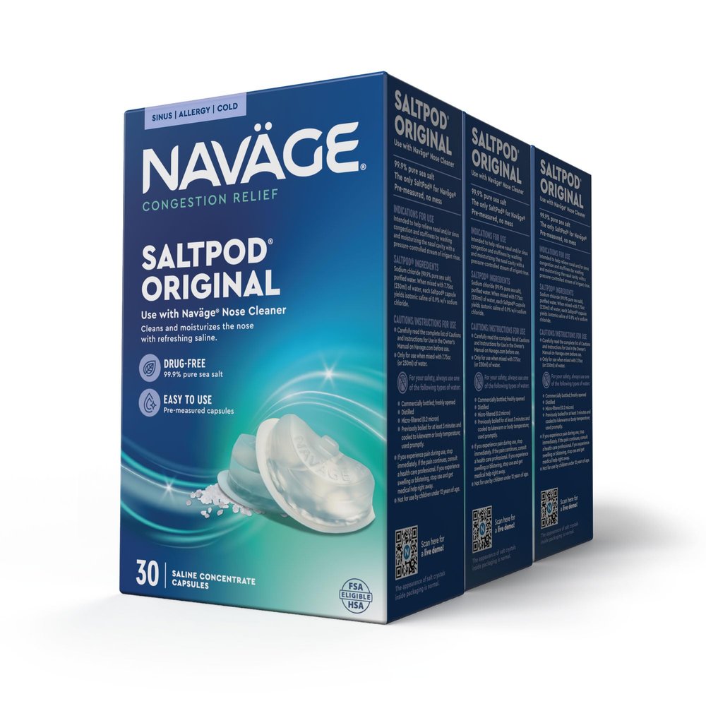 Navage SaltPod Bundle  3 Packs of 30 (90 SaltPods), Saline Refills Nasal Irrigation System, Sinus Rinse and Saline Pods for Fast and Soothing Relief