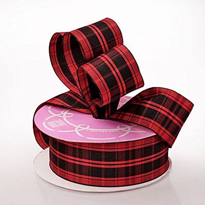 1 1/2" X 25 Yards Red Plaid Linen-Look Wired Ribbon