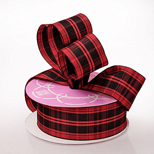 1 1/2" X 25 Yards Red Plaid Linen-Look Wired Ribbon