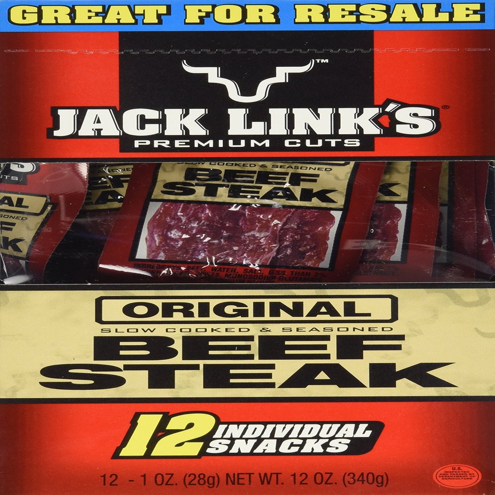 Jack Links Premium Cuts Beef Steak, Original, 1 oz., 12 Count Great Protein Snack 11g of Protein and 1g of Carbs per Serving, Premium Beef